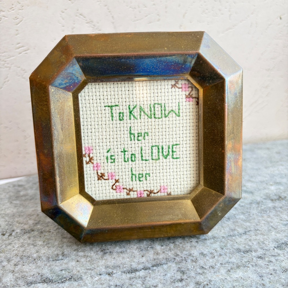 Vintage Handmade Cross Stitch To Know Her Is To Love Her Octagon Framed Art
